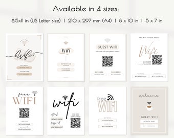 Editable Wifi Password Sign Template WiFi Sign QR Code Canva Template Editable AirBnB Vrbo WiFi Sign Vacation Rental Printable WIFI Sign