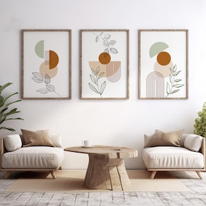 Terracotta Mid Century Modern Wall Prints Set of 3 Bohemian Botanical Prints Boho Abstract Printable Mid Century Wall Decor Boho Wall Prints