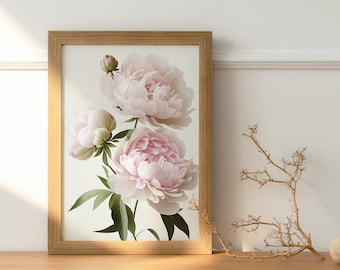 Pink Peonies Floral Wall Art, Elegant Flower Print (Digital Download)