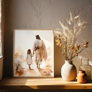 Jesus går med en flicka, gå med Jesus, Jesus-väggkonst, bibelkonst, kristen väggdekoration för barnrum, Jesus-väggkonst för barnrum, Jesus, min Frälsare, tryck bild 3