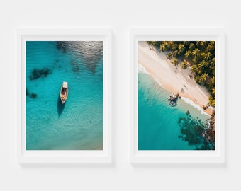 Aerial Ocean Set Of 2 Prints, Ocean Printable Art, Surf Print Wall Art, Tropical wall decor, Summer Vibes, Wave Print, Aerial Beach Poster