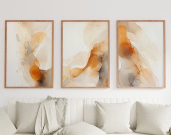 Neutral Beige Watercolor Abstract Prints, Set of 3 (Digital Download)