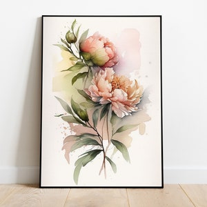 Watercolor Botanical Print, Floral Printable Art, Gallery Wall art, Watercolor Peonies Art, Floral Art, Instant download digital print