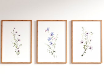 Watercolor Wildflower Prints, Set of 3, Botanical Art (Digital Download)