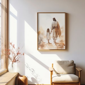 Jesus går med en flicka, gå med Jesus, Jesus-väggkonst, bibelkonst, kristen väggdekoration för barnrum, Jesus-väggkonst för barnrum, Jesus, min Frälsare, tryck bild 5