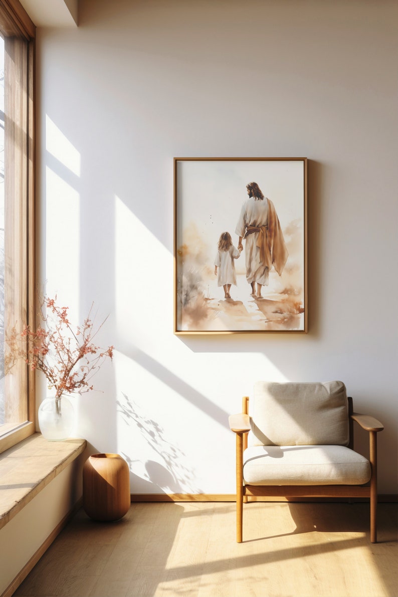 Jesus går med en flicka, gå med Jesus, Jesus-väggkonst, bibelkonst, kristen väggdekoration för barnrum, Jesus-väggkonst för barnrum, Jesus, min Frälsare, tryck bild 5