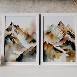 Landscape Set of 2 Prints, Mountains Set of 2 Prints, Watercolor Landscape Prints, Watercolor Nature Prints, Mountain Wall Art, Home Decor