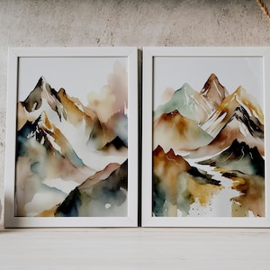 Landscape Set of 2 Prints, Mountains Set of 2 Prints, Watercolor Landscape Prints, Watercolor Nature Prints, Mountain Wall Art, Home Decor