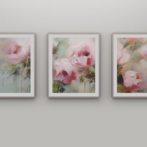 Peonies Printable Art,Abstract Peony Prints Set of 3,Peonies Wall Art,Oil Abstract Peonies Wall Prints,Floral Wall Decor,Living Room WallArt