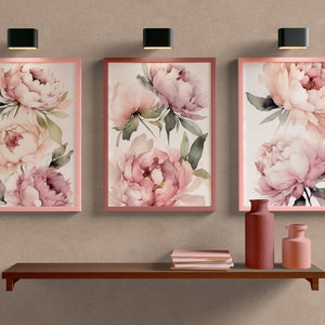 Watercolor Botanical Print Set of 3, Peonies Printable Art, Gallery Wall art, Watercolor Peonies Art, Floral Wall Art,Modern Home Wall Decor