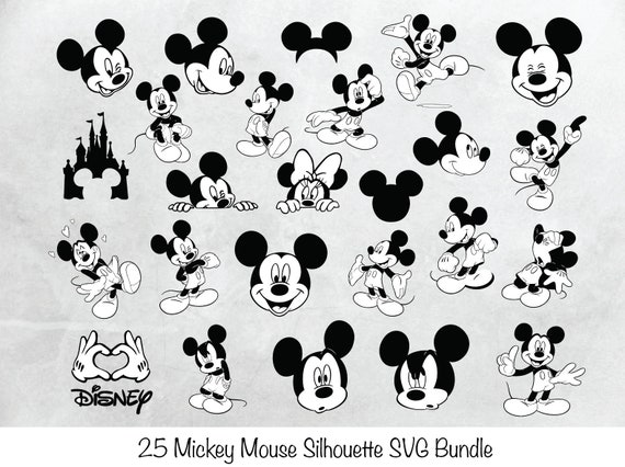 25 Mickey Mouse Silhouette Svg Bundle Vector Digital File Etsy