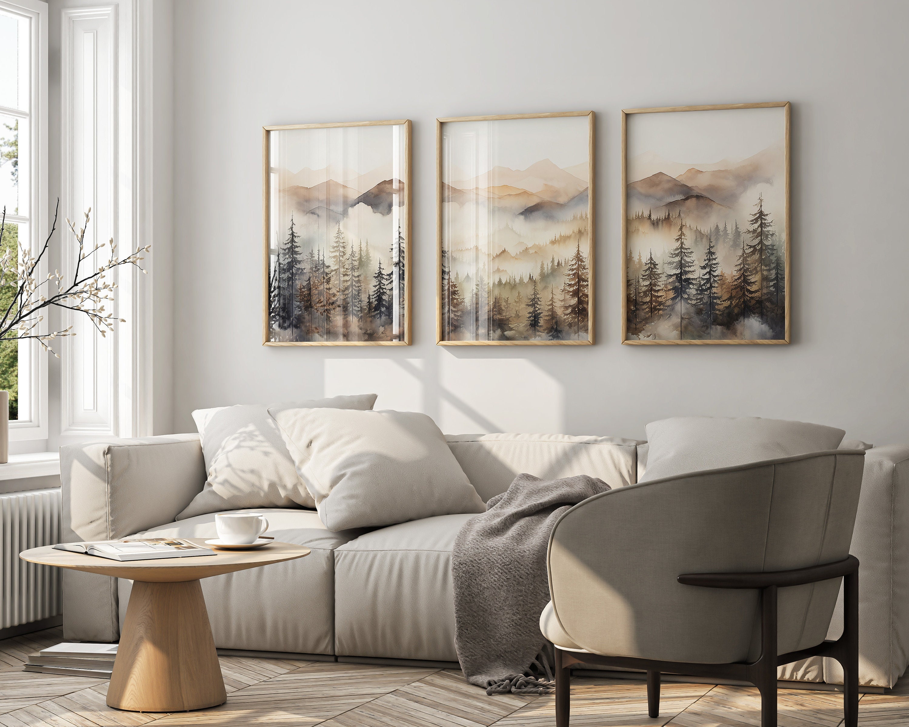 Forest Landscape Print Set of 3, Fall Forest Watercolor Wall Art, Nature Prints,Modern Minimal Wall Decor,Nature Watercolor Gallery Wall Art