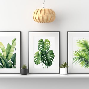 Tropical Leaf Prints, Monstera Leaf Print, 3 Piece Wall Decor, Botanical Print, Tropical Palm Leaf Wall Art, Monstera Poster, Tropical Plant