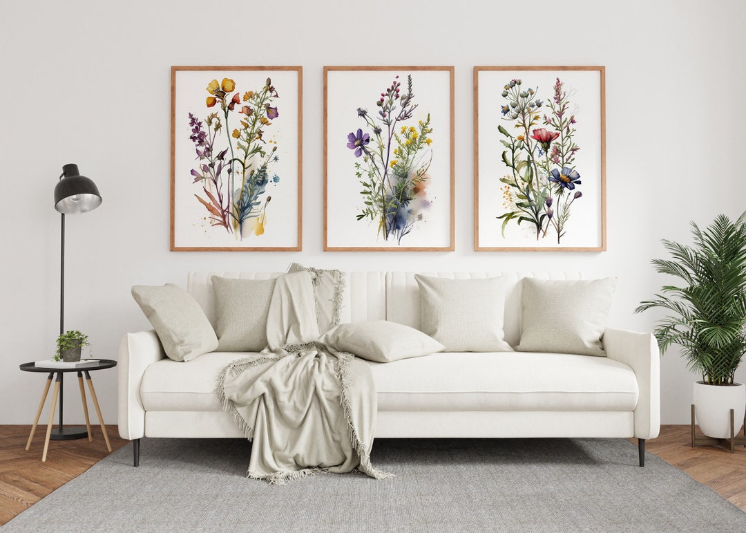 Watercolor Botanical Print Set of 3, Floral Printable Art, Gallery Wall ...