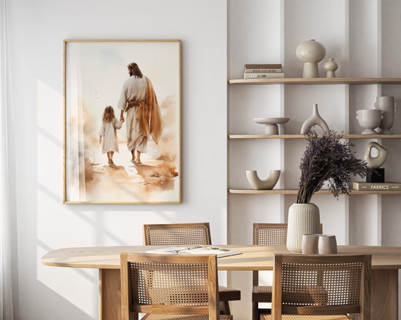 Jesus Walking with a Girl Walk with Jesus Jesus Wall Art Bible Art Christian Nursery Wall Decor Jesus Nursery Wall Art Jesus my Savior Print