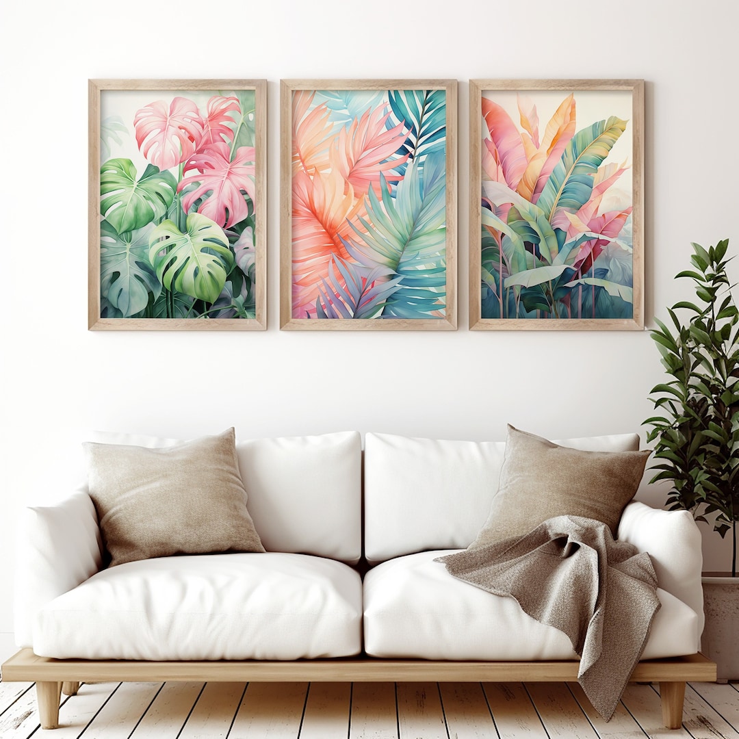 Tropical Leaf Prints Monstera Leaf Print 3 Piece Wall Decor Botanical ...
