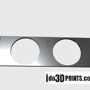 May include: A black metal bracket with two circular cutouts, designed to hold two gauges. The bracket has a logo that says "ido3DPRINTS.com".