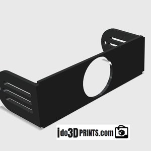 May include: Black plastic wall mount with a circular cutout. The mount has a series of slots on each side.