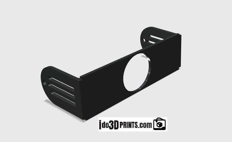 May include: Black plastic wall mount with a circular cutout. The mount has a series of slots on each side.
