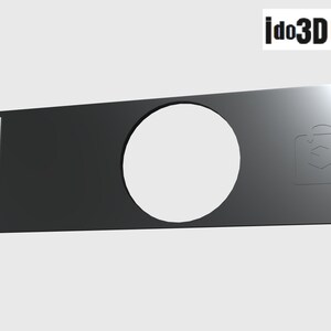 May include: Black plastic 3D printed wall mount with a round hole in the center and a logo that says "ido3DPRINTS.com".