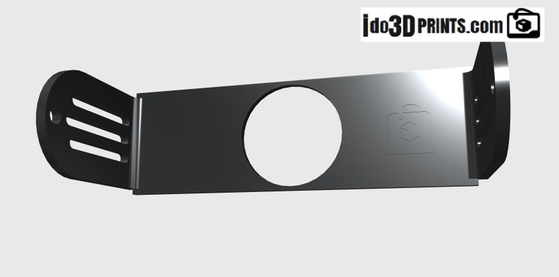 May include: Black plastic 3D printed wall mount with a round hole in the center and a logo that says "ido3DPRINTS.com".