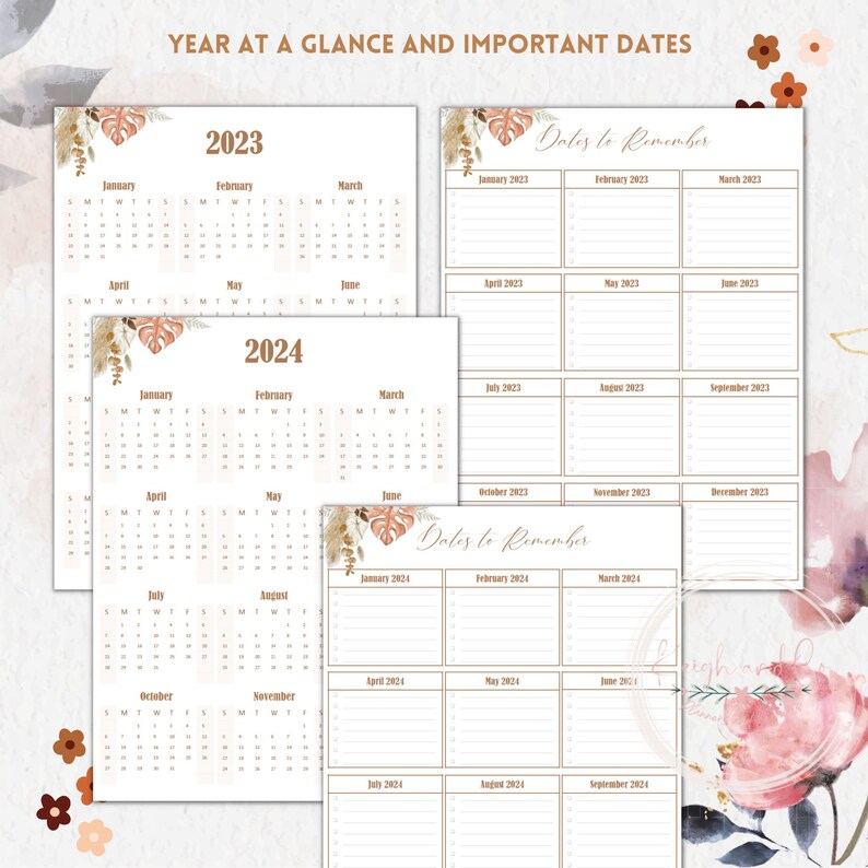 2023 2024 Boho Calendar Printable Portrait Monthly Etsy Ireland