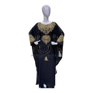 Luxury Hand Embroidered Kaftan Dress | Dubai Style Abaya with Heavy Bead Work | Moroccan Farasha Jalabiya | Plus Size Caftan Gown western