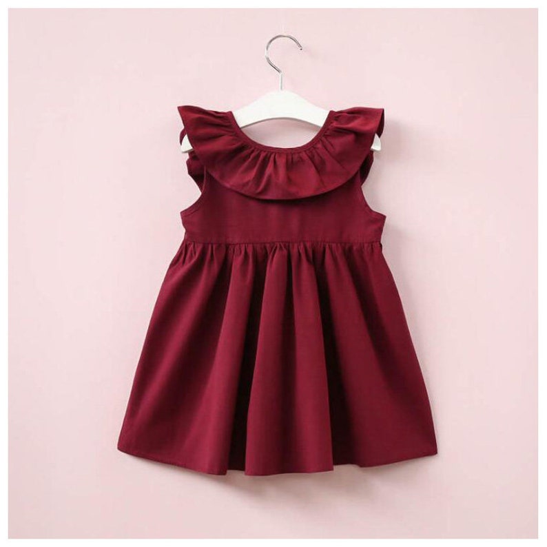 Vintage Burgundy Infant Little Girls Dress With Bow Children Etsy