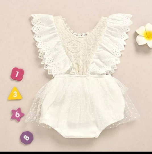 Smash Cake Romper White Baby Romper Romper Baby Girl Smash Etsy