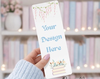 Bookmark Mockup Canva Editable Digital Hand holding Empty Rounded Bookmark  Blank Bookmark Pastel Colors Pink Blue Purple