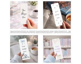 Bookmark Mockup Bundle - Set of 4 Canva Editable Digital Bookmark Templates - Blank Rounded Bookmark Mockups - Instant download - Bookmarks