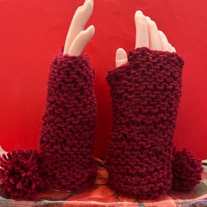 Red and Rose fingerless gloves for Valentines-Choose your favorite color with fringe sides or baby balls -made to order by StellarFashions R