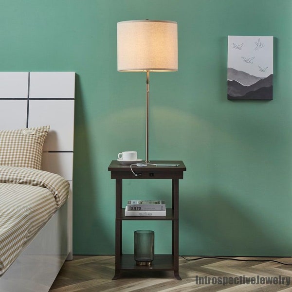 End Table With Attached Lamp Etsy