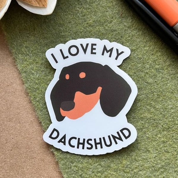 I Love My Dachshund Sticker, Weiner Dog Magnet, Dachshund Car Decal, Dog Illustration Waterbottle Stickers, Dog Mom Fridge Magnet