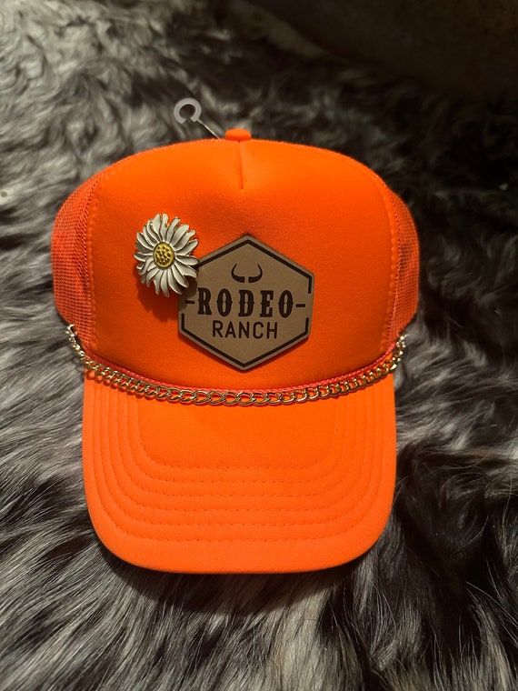 NEW! Upcycled White Ranch Rodeo Trucker Cap with Gold Accents Ranch & Corral Trucker Hat Sunset Ride main image 4
