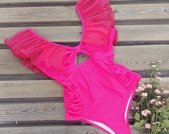 Sporlike Damen-Badeanzug mit Rüschenärmeln