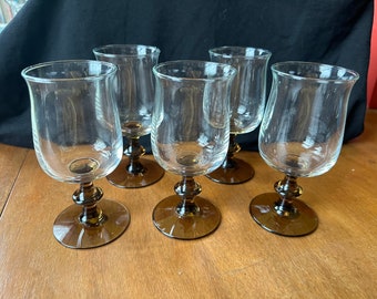 Libbey Tawny Rauchbernstein Stem Glas Wein Wasser Kelch 60er Jahre Vintage MCM Barware