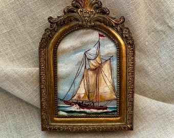 Seascape,Sailboat, Mini Fine Art PRINT in Arched Frame
