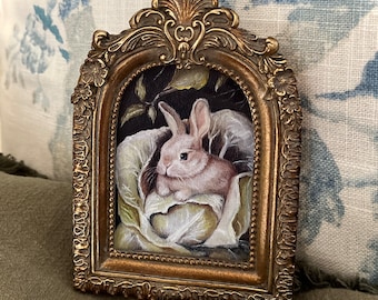 Bunny Nestled In Cabbage Mini Fine Art PRINT Framed,Spring,Easter