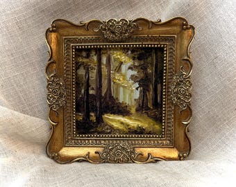 Forest Landscape Vignette Trees Mini Art PRINT,Square Frame