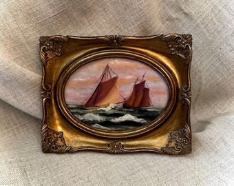 Sailboat Pair Moody Seascape Mini Fine Art PRINT Gold Frame