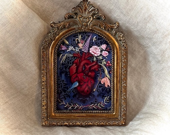 Garden Anatomy,Anatomical Heart,Flowers,Surrealism,Symbolism,Mini Art PRINT,Framed