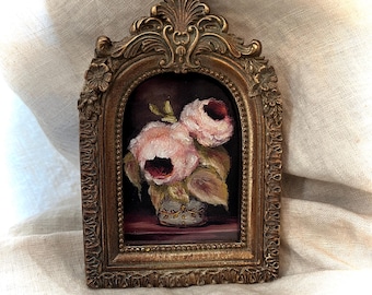 Roses in Vase,French Style, Mini Art Print Framed