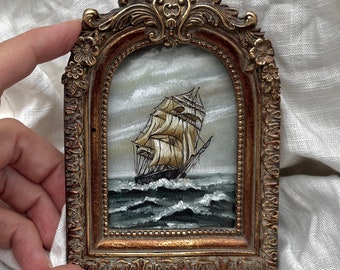 Seascape,Clipper Ship,Sailboat, Mini Fine Art PRINT in Arched Frame