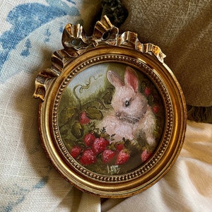 Bunny and Berries Mini Art PRINT Framed