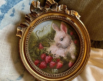 Bunny and Berries Mini Art PRINT Framed
