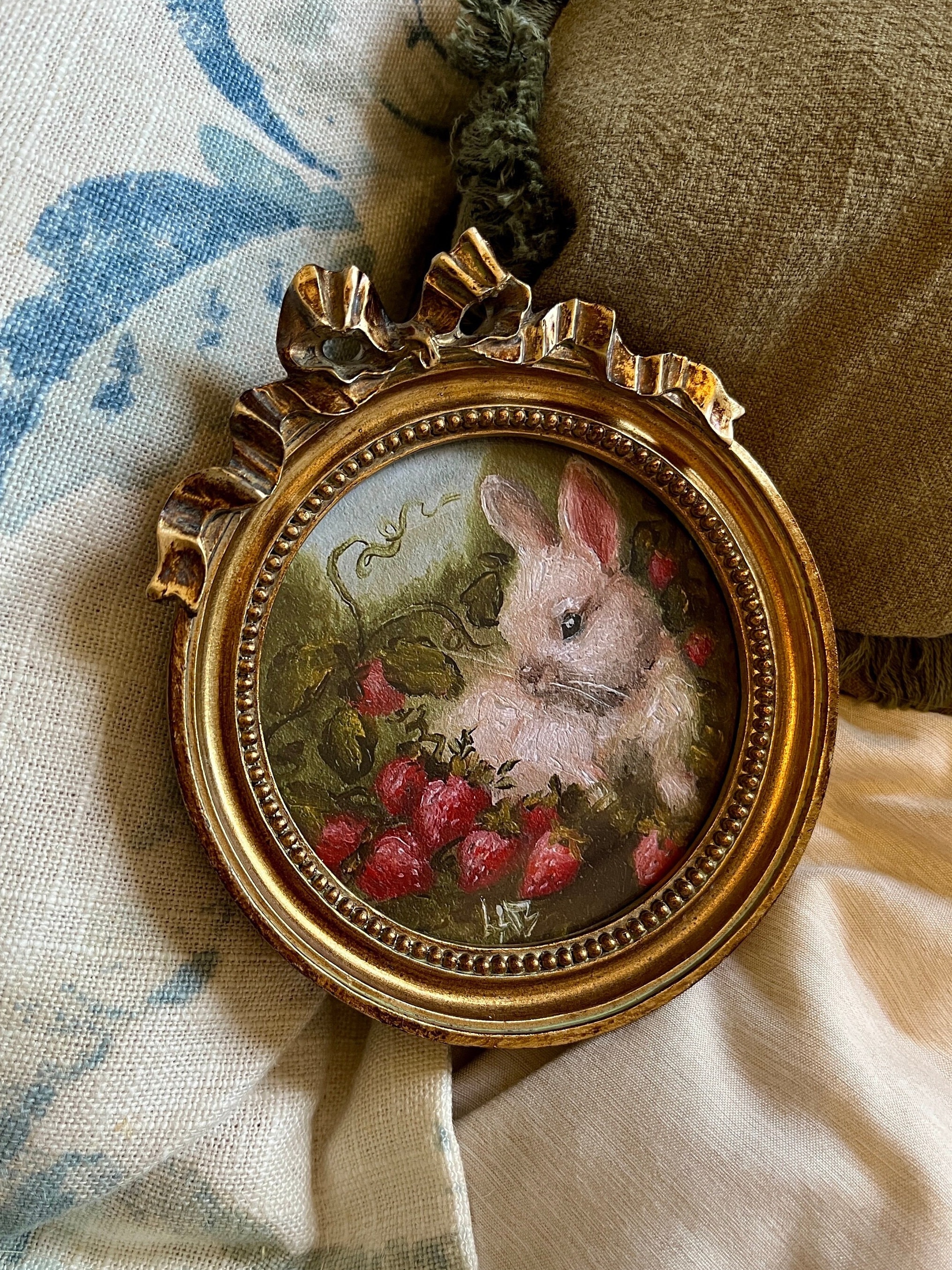 Bunny and Berries Mini Art PRINT Framed