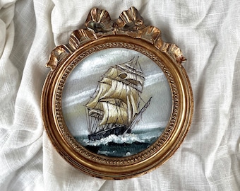 Old World Clipper Ship,Sailboat,Seascape Mini Art PRINT in Round Frame