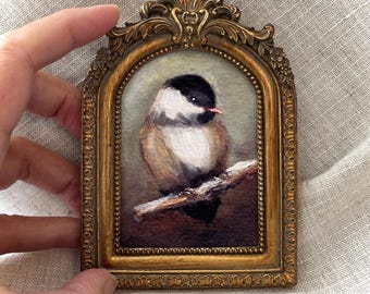 Black Capped Chickadee Moody Impressionism Mini Fine Art PRINT Framed