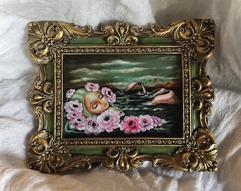 Sleeping Mermaid,Whimsy,Moody,Mini Art PRINT,Framed